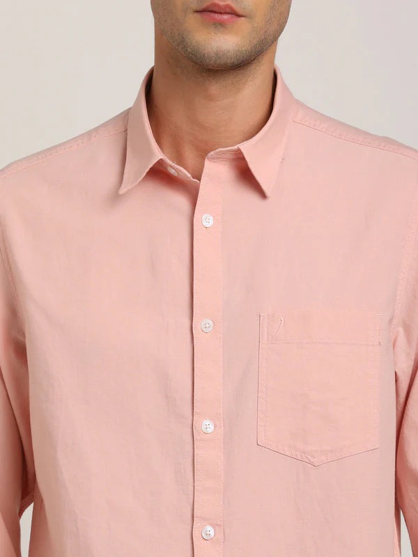 Indian Terrain Men's Regular Fit Full Sleeve Solid Pink Shirt